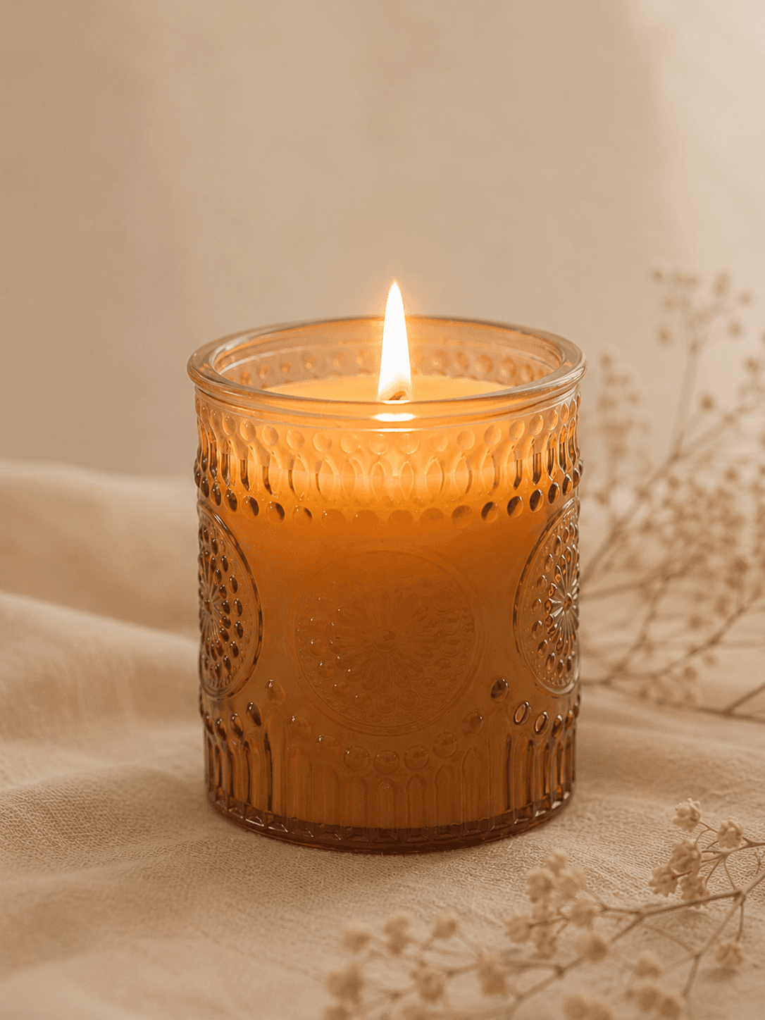 Hand-poured soy candle with baby's breath